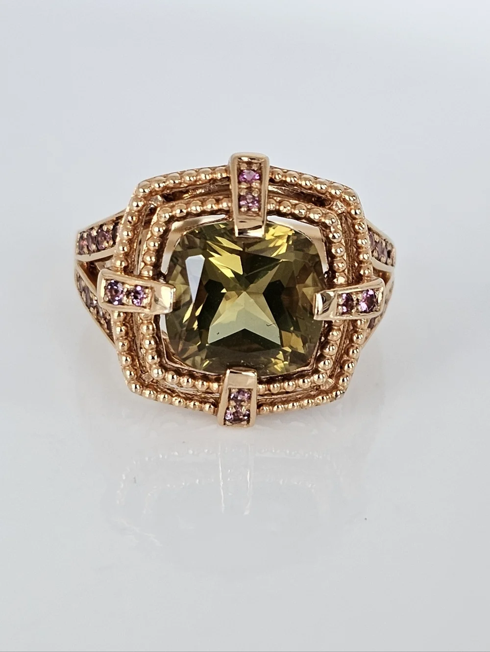 Gorgeous Vintage Peridot & Pink Sapphire Ring Rose Gold Vermeil Size 7! - Picture 5 of 8